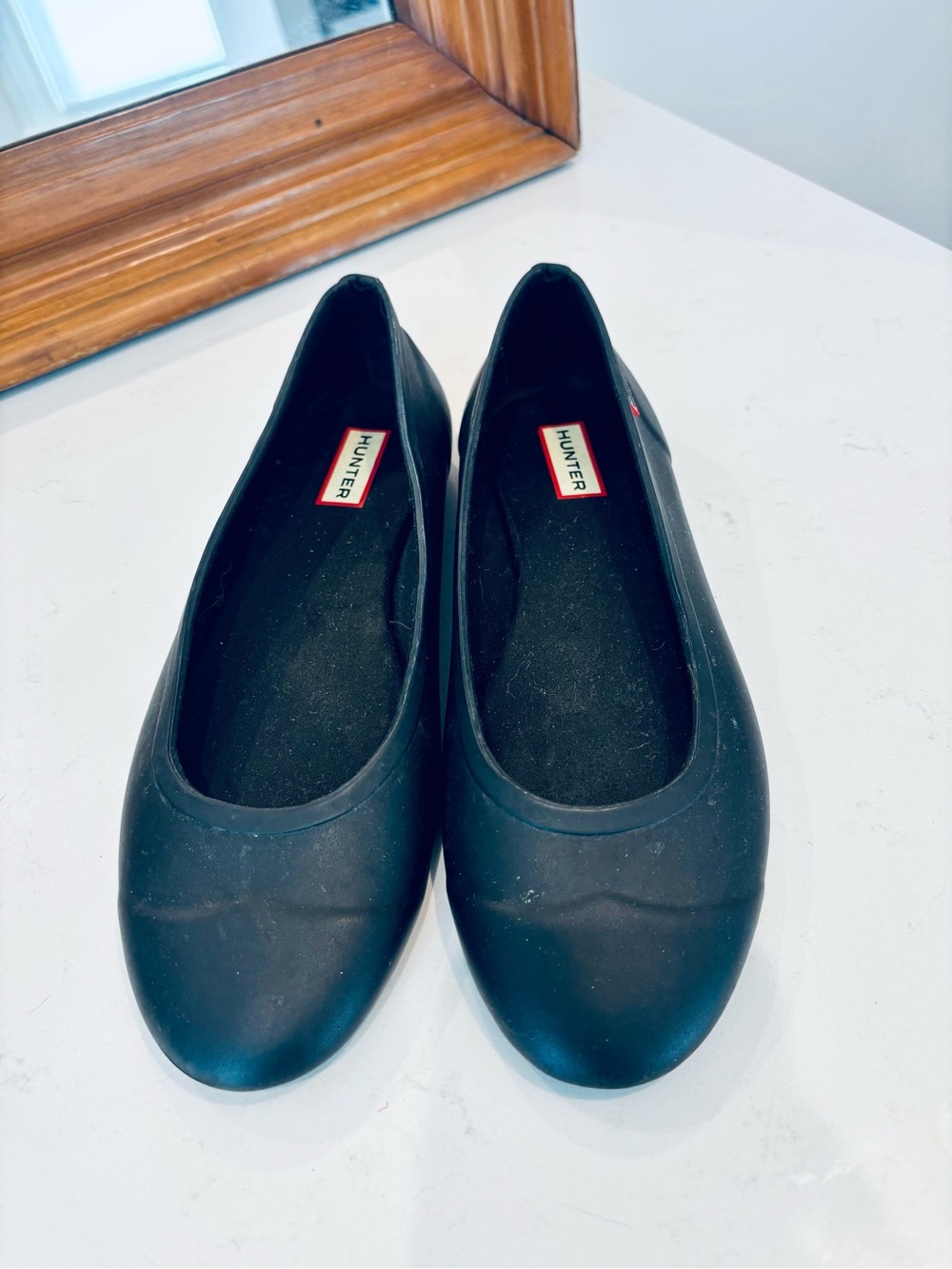 Hunter Black Rubber Slip-On Ballet Flats